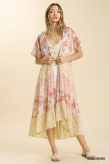 Umgee Sheer Tiered Open Kimono - Cream Mix