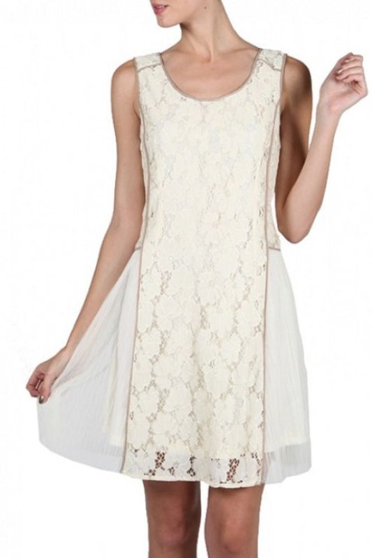 A'Reve Romantic Lace & Mesh Dress - Cream