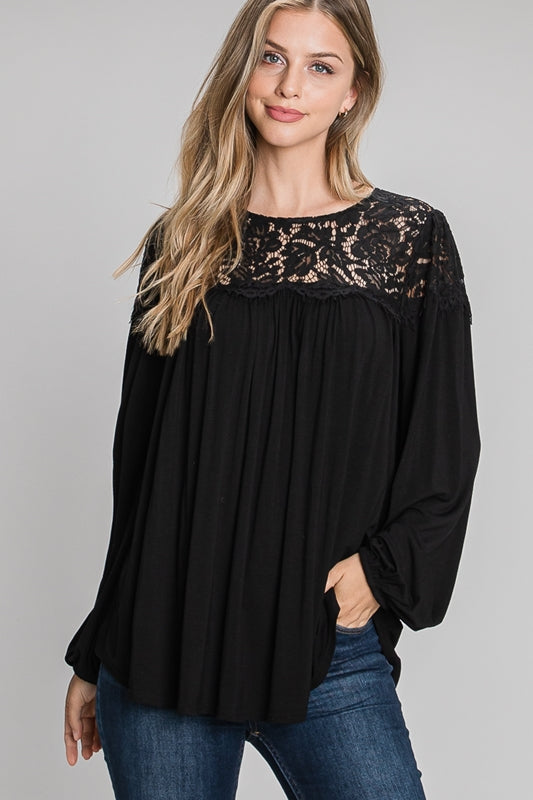 Allie Rose Loose Top Lace Accent - Black