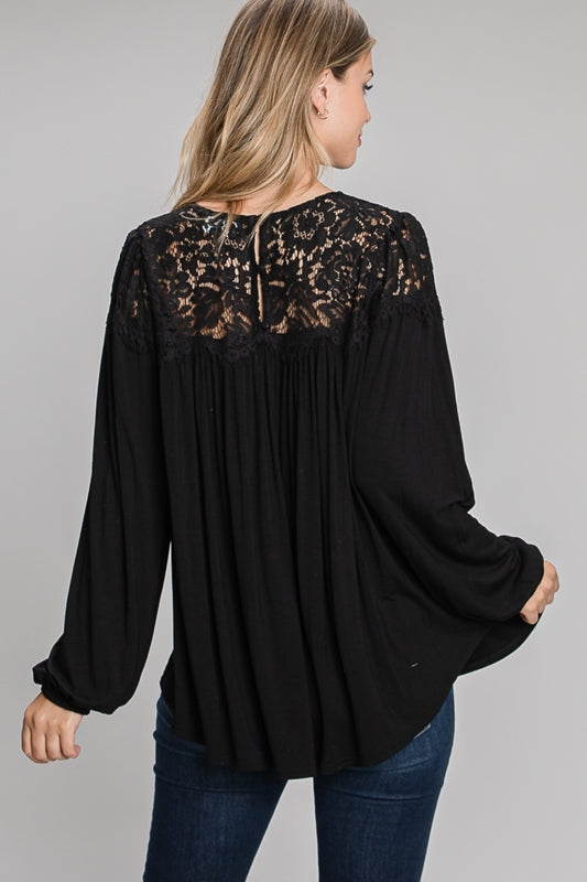 Allie Rose Loose Top Lace Accent - Black