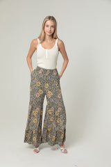 Angie May Flowers Flowy Ruffle Hem Pants - Olive