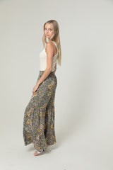 Angie May Flowers Flowy Ruffle Hem Pants - Olive