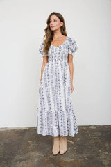 Blu Pepper Navy Floral Smocked Maxi Dress