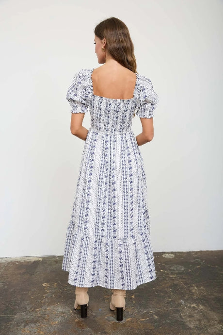 Blu Pepper Navy Floral Smocked Maxi Dress