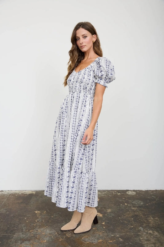 Blu Pepper Navy Floral Smocked Maxi Dress