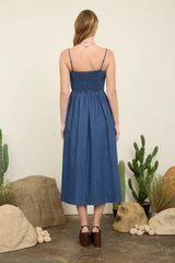 Blu Pepper Bow Spaghetti Strap Midi Dress - Denim