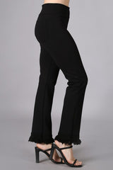 Chatoyant Back Pocket Fringe Ponte Crop Ankle Pants - Solid Black