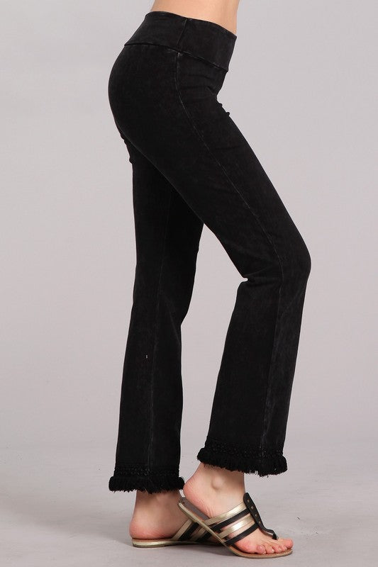 Chatoyant Mineral Wash Ankle Fringe Hem Pants - Many Colors