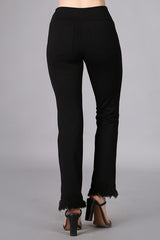 Chatoyant Back Pocket Fringe Ponte Crop Ankle Pants - Solid Black