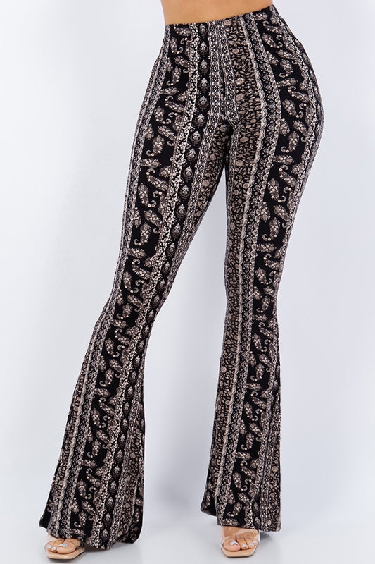 Bear Dance Boho Paisley Skinny Brushed Pants - Black