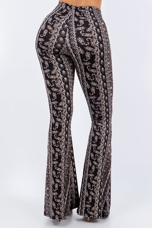 Bear Dance Boho Paisley Skinny Brushed Pants - Black