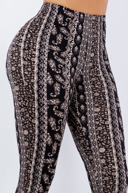 Bear Dance Boho Paisley Skinny Brushed Pants - Black/Taupe