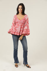 Angie Smocked Empire Bell Sleeve Blouse