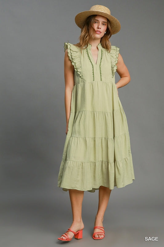 Umgee Tiered Maxi Dress Contrast Trim