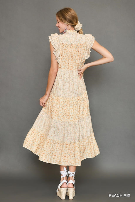 Umgee Floral Print Midi Dress - Peach Mix