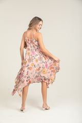 Angie Garden Delight Floral Midi Handkerchief Dress - Pink