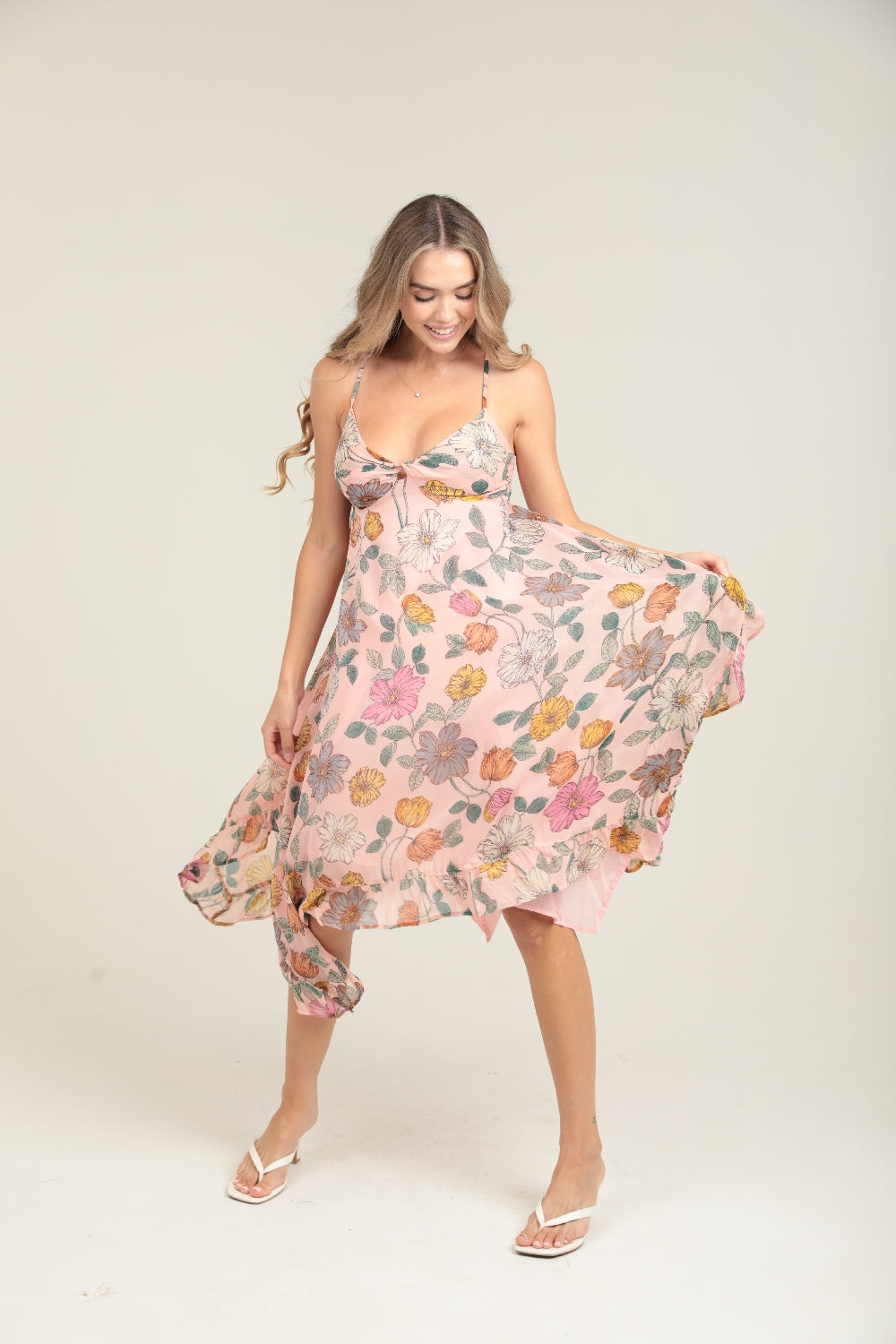 Angie Garden Delight Floral Midi Handkerchief Dress - Pink