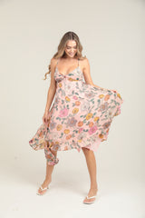 Angie Garden Delight Floral Midi Handkerchief Dress - Pink