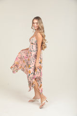 Angie Garden Delight Floral Midi Handkerchief Dress - Pink