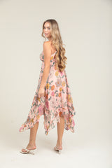 Angie Garden Delight Floral Midi Handkerchief Dress - Pink