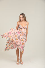 Angie Garden Delight Floral Midi Handkerchief Dress - Pink