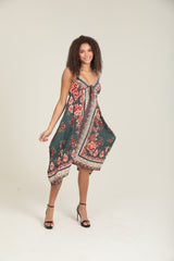 Angie Peasant Floral Handkerchief Dress - Olive