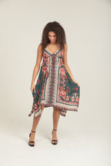 Angie Peasant Floral Handkerchief Dress - Olive