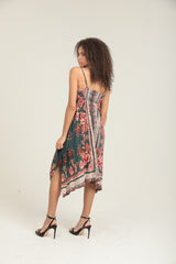 Angie Peasant Floral Handkerchief Dress - Olive