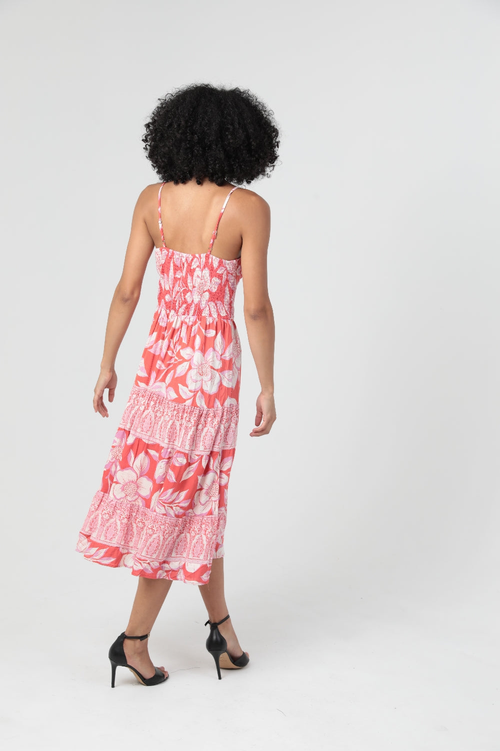 Angie Floral Motif Midi Dress - Red