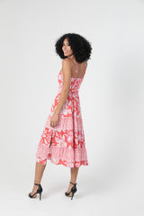 Angie Floral Motif Midi Dress - Red