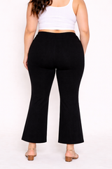 Black Mid Waist Flare Pants Plus Short Wide Waistband