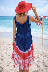Patriotic Silver Glitter Star Tie Dye Sleeveless Midi Dress Cover Up