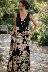Chic Mystique Bold Flower Summer Maxi Dress - Black