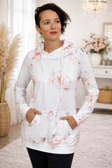 Blush Floral Lightweight Hoodie with Kangaroo Pocket