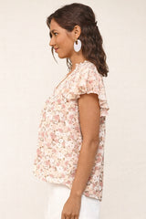 Gigio Chiffon Print Flare Sleeve Blouse - Blush Mauve