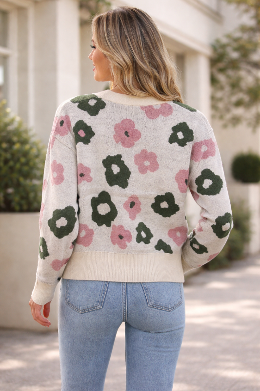 Jacquie the Label Intarsia Oversize Cardigan Sweater - Natural
