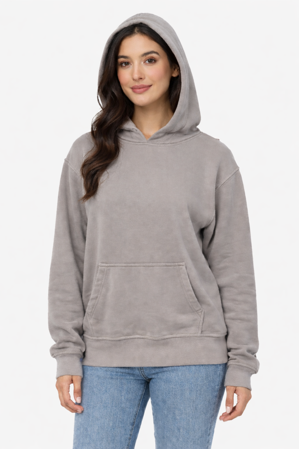 Soft Fleece Pigment Dyed Kangaroo Pocket Hoodie - Ash Mocha Grey