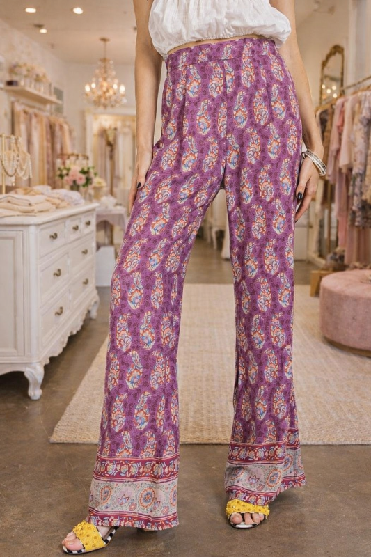 Easel Calila Border Print Pants - Magenta