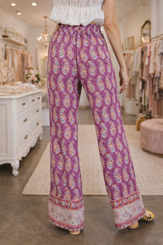 Easel Calila Border Print Pants - Magenta