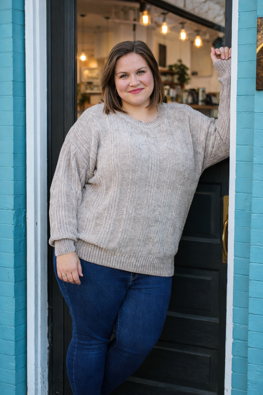 Zenana Chenille Premium Cable Pullover Top - Lt Grey