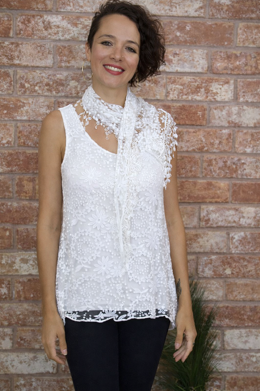 Seduzione Hi Lo Blouse + Fringe Scarf - White