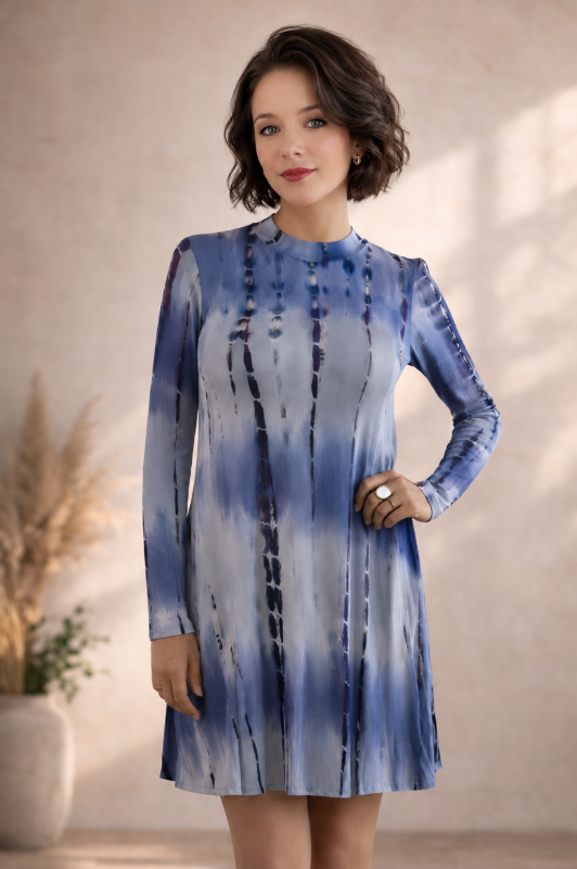 Bamboo Tie Dye Jersey Dress - Indigo
