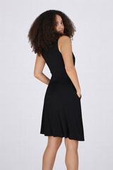 Angie Button Down Waist Tie Shirt Dress - Black