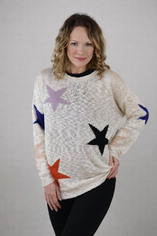 Davi & Dani Stars Knit Sweater Top - Beige