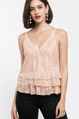POL Tiered Lace Up Back Top - Blush