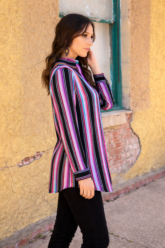 L&B Western Farmhouse Purple Serape Button Up Tunic Shirt
