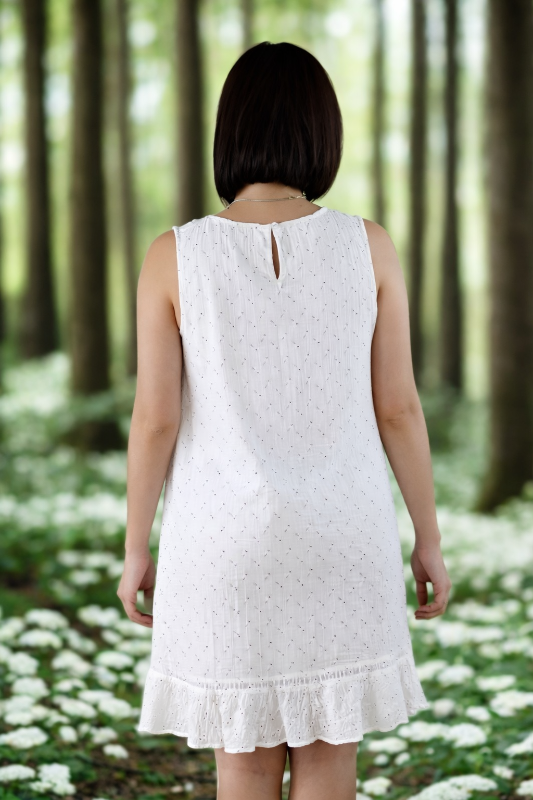 L Love Leah Ruffle Hem Dress - White Green Slash Print