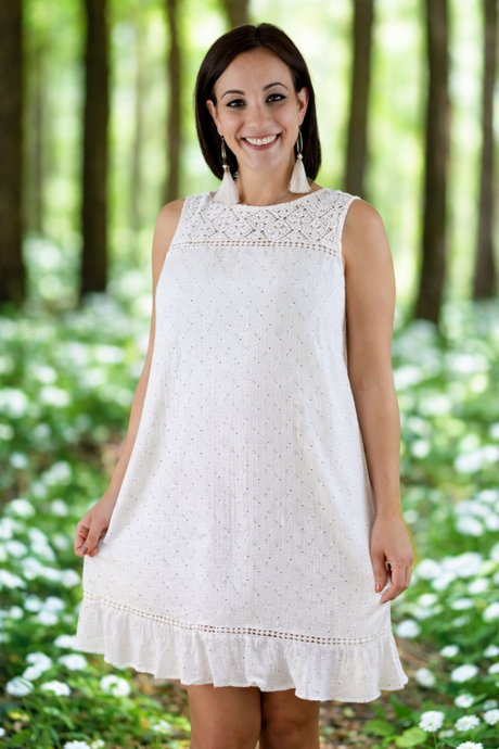 L Love Leah Ruffle Hem Dress - White Green Slash Print