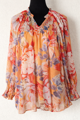 Peach Multi Floral Smocked Boho Blouse