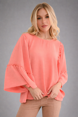 143 Story Ruffle Flare Sleeves Top - Orange